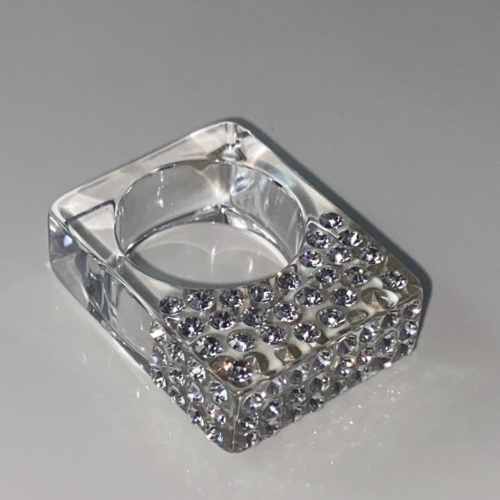 Clear Acrylic Ring With Crystals, Unique Square Shaped Cube Ring For Women